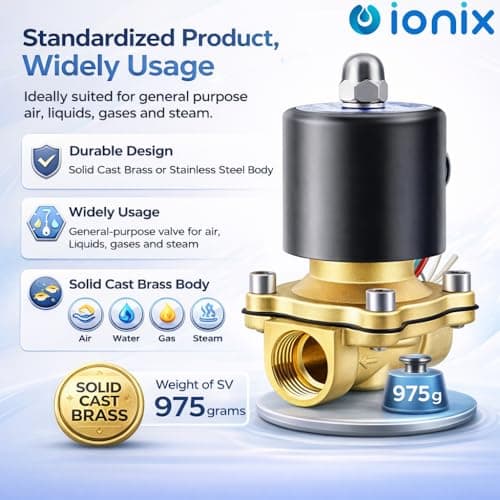 IONIX Brass solenoid valve 1 inch for industrial water purifier, irrigation, overhead tank, Normally closed type sv 220V AC 3