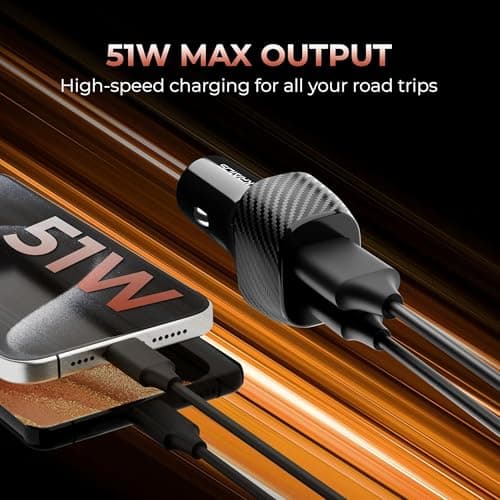 Kratos 51W Fast Car Charger with Dual Output, 51 Watts Total (28W USB + 25W Type C PD), Fast Charging, Adapter for iPhone & Android Smartphones and Tablets (Black) 2