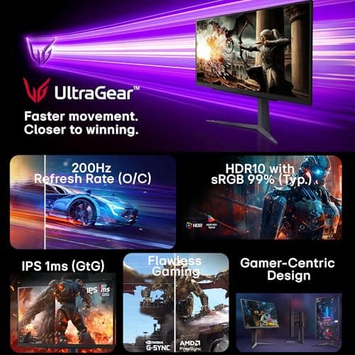 LG 27GS75Q 68.47 cm (27 Inch) Ultragear QHD (2560x1440) IPS Gaming Monitor w/ 180Hz (O/C 200Hz), 1ms (GtG), HDR10, NVIDIA G-SYNC Compatible, AMD FreeSync, 2xHDMI, Tilt/Height/Pivot Adjustable (Black) 2