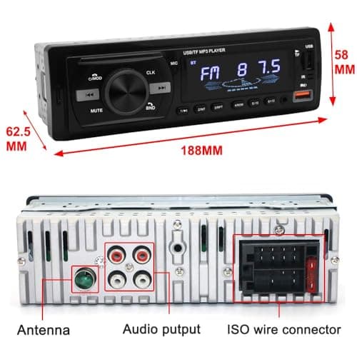 AUTO SNAP Car Player Single Din MP3 TF/BT/AUX/SD Card Slot Dual USB Ports with Remote Control Universal Fit Panel Bluetooth Connectivity 5