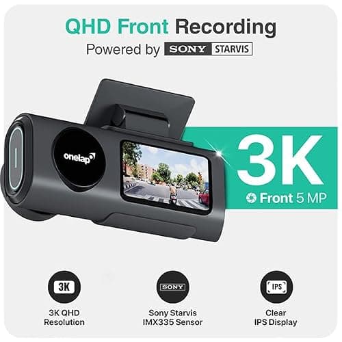 Onelap Vidsure™ (2026 Sony STARVIS IMX335) - 3K UpScaled to 4K Dashcam for Car | Front Only | 5MP 3840p QHD Front | 5.8Ghz WiFi | HDR |1.47" LCD | Dual Port Charger 2
