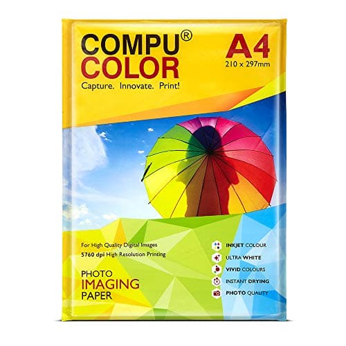 COMPUCOLOR - Ultra Lustre Photo Paper 250 GSM (A4 size, 20 Sheets, Pack of 1) | Resin Coated | For all Inkjet Printers | Water Proof, Scratch Resistant, Instant Dry, Long Lasting, Vibrant Color