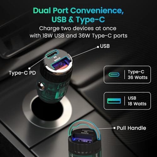 Portronics Car Power View 36W Car Charger, Dual Port (18W USB Type-A & 36W Type-C), Fast Charging, PPS Tech, Transparent Design, Safe Power Delivery for Multiple Devices (Black) 3