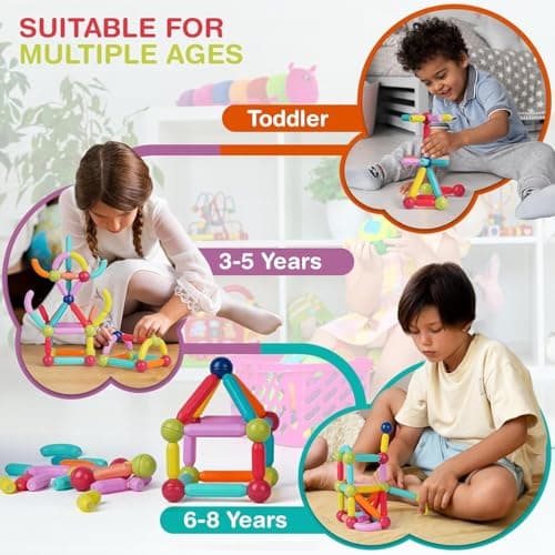 Daesyn Deal 46 Pcs Magnetic Sticks and Blocks Building Set | 3D Construction Toy for Kids | STEM Learning & Educational Puzzle Game | Creative Magnet Building Blocks for Boys & Girls | Fun Indoor Play 3