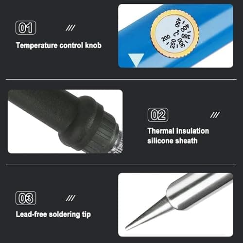 DZK 60W Soldering Iron Kit with Temperature Control | Adjustable 200°C–450°C | 5 Tips, Stand, Solder Wire & Flux | Electric Soldering Tool for Mobile Repair & DIY 3