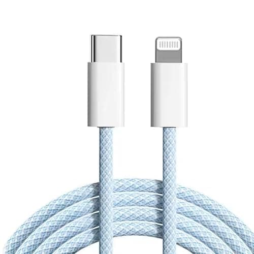 Punnkk Braided USB-C to Compatible with Lightning Fast Charging Cable Compatible for iPhone 14, 13, 12,11, X, 8, 7, 6, 5, iPad Air, Pro, Mini, iPad Blue Color