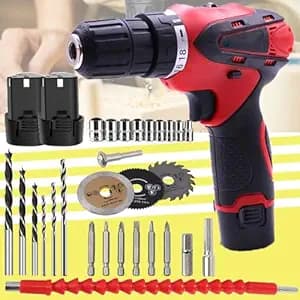 Galaxe 12V Portable Lithium Battery Power Cordless Impact Drill Multifunction Electric Hand Drill Electric Screwdriver Set with 3pcs mini circular saw blades cutting disc (GLX12V3CD14,31pcs tool kit)