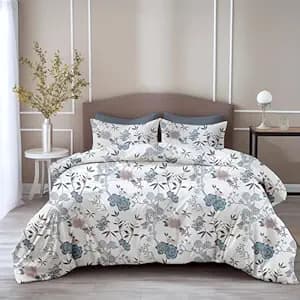 LORETO - A QUALITY LINEN BRAND 100% Pure Cotton Bedsheet for Double Bed, 144TC Soft & Breathable Double Bed Bedsheet with 2 Pillow Covers (Blush & Blue Meadow Blooms, 88 x 90 Inches)