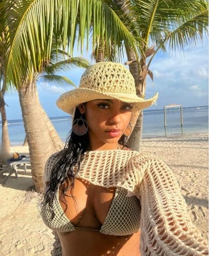 CAMNOW Womens Crochet Crop Tops Y2k Knit Shrug Sweater Hollow Out Long Sleeve Bikini See Through Cover Ups, Beige, S 3