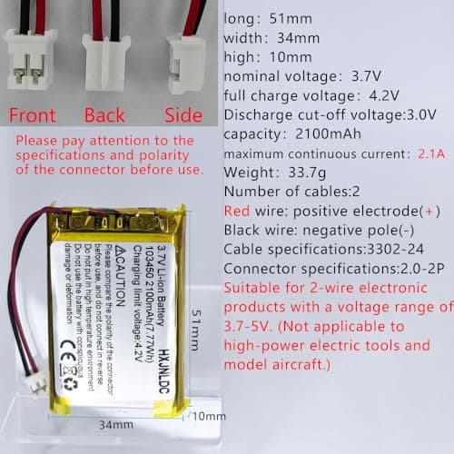 VDC 3.7V 3000mAh 103665 Rechargeable polymer lithium ion battery Replacement for DIY 3.7-5V Electronic Product, Mobile Energy Storage Power Supply 2