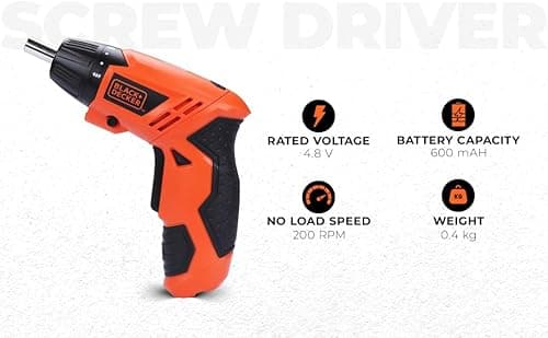BLACK+DECKER KC4815 4.8V 200 RPM Cordless Screwdriver Set Ni-Cd (Nickel-Cadmium) with LED Worklight, 15-pieces Screw Bits Set & Adjustable Torque for Home & DIY Use, 1 Year Warranty, ORANGE & BLACK 2