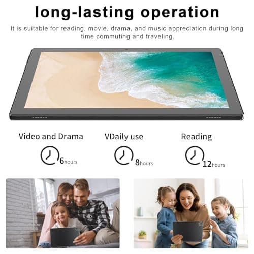 HOTTABLET 10" Android 15 Tablet, 12 (4+8 Expansions) GB RAM + 64GB ROM, 2+8MP Dual Camera, 6000mAh Battery (Tablet + Case + Pen) (Black) 2