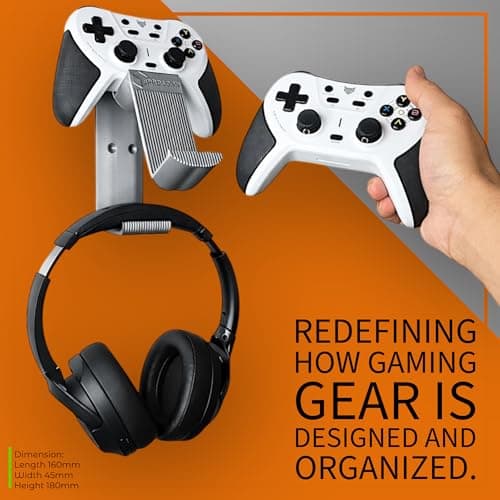SPROSO Retro Dual Gaming Controller & Headphone Stand Wall Mount with Cable Holder | Stick-On Adhesive No-Drill | ABS Organizer for Gaming Room & Desk | Includes Cleaning Wipes (Black, Pack of 1) 4