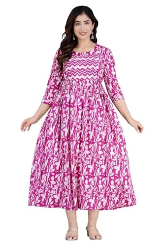 Murli Kurti Women Pure Cotton Regular Pure Cotton Floral Printed Gowns/Maternity Wear/Feeding Gown A-Line Maternity Feeding Dress Maternity Kurti Gown -(Purple-3XL)