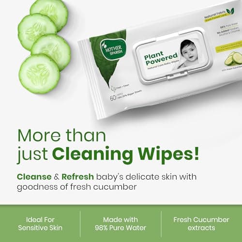 Mother Sparsh Natural Care Baby Wipes I 100% Plant Made Fabric From Forest Land | Fresh+Cleanse (with Cucumber) Plant Powered Wet Wipes For Baby I Cotton Cloth Like Bigger Sheets | 60 Pcs (Pack of 2) 4