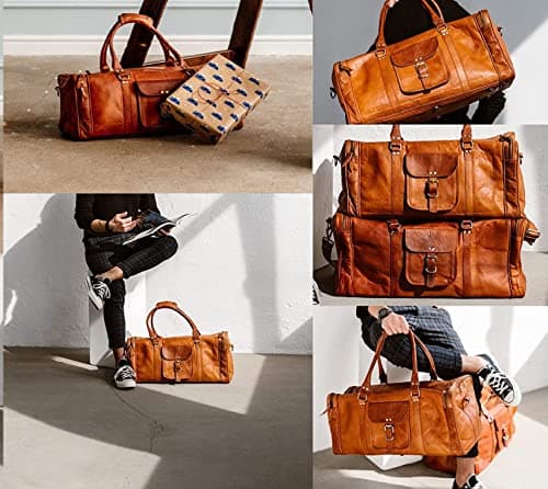 Znt Bags Leather Duffel Bag Travel Handmade Duffle Unisex - Vintage Weekender Stylish Shoulder Luggage Bags for Gym Sports Cabin Bag for Men and Women (24 Inch (Caramel Vintage)) 3