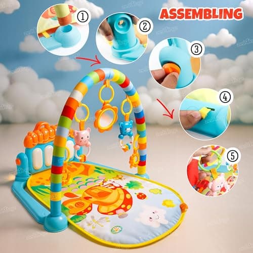Zest 4 Toyz Baby Play Mat for Babies (1 Year Warranty) Play Gym Floor Mat for Kids with Hanging Rattles Lights & Musical Keyboard Kick and Play Bed | Piano Gifts for New Born Baby - Made in India 5