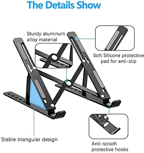 PLIXIO Aluminum Tabletop Laptop Stand Ergonomic Foldable Portable Laptop Stand Holder Compatible for MacBook, HP, Dell, Lenovo & All Other Notebook (Black) 3