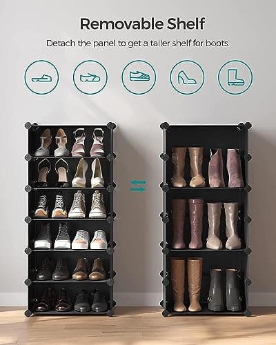 AYSIS 𝟔 𝐓𝐢𝐞𝐫 Shoe Rack for Home with Transparent Doors, Modular Dustproof Shoe Storage Cabinet, Foldable Plastic Space Saving Shoe Stand Organizer for Entryway, Bedroom & Living Room - Black 3