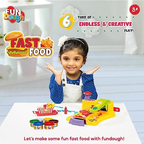 Fundough Funskool Fast Food, Play Set for Kid, 6 Colorful Tubs of 25g Each (150g Total), Learning, Fun & Engaging Activity, Multicolour, Gift Set for Kids, Age 3+ Years 5