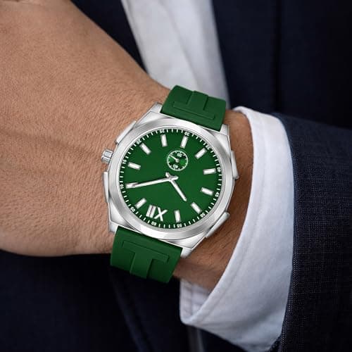 styledose Men’s Analog Watch with Black Dial & Silicone Strap | Premium Stainless Steel Case | Waterproof Casual & Formal Wrist Watch for Men | Stylish Luxury Quartz Watch (Green) 5