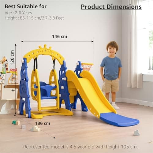 Amazon Brand - Solimo 3-in-1 Garden Castle Slide & Swing for Indoor & Outdoor Use | for Kids 2-8 Years Old | Safe & Fun | Ideal for Boys & Girls | Toy for Kids | Easy Assembly | Multicolor 2