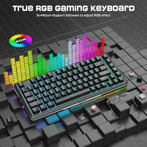 Redragon K713 Wireless Mechanical Keyboard, Gasket Mounted RGB Gaming Keyboard, 3-Mode (2.4G/BT/USB), Pre-Lubed Linear Red Switches, 75％ Layout, 82 Keys Hot Swappable for PC/Mac - Black 3
