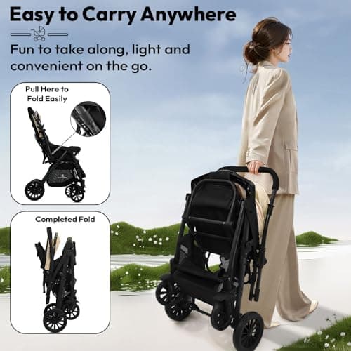 StarAndDaisy Foldable Baby Stroller for 0-3 Years Infant & Toddler / Travel Pram for Baby with Storage basket & Lockable Wheels, Multi-Level Recline & Adjustable Footrest, Removable Tray , Safety Harn 3