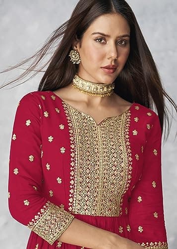Xomantic Fashion Women's Ethnic Wear Nyra Cut Embroidery Kurti plazzo and Dupatta (X-Large, Pink) 3