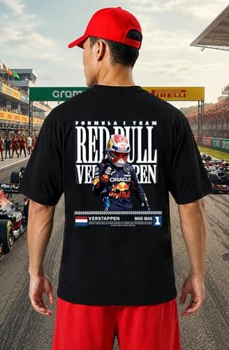 THE SOUTH STORE Mens Black Half Sleeve Drop Shoulder Graphic Printed T-Shirt | F1 Inspired Motorsport T Shirt for Men | Max Verstappen Simply Lovely Racing Tee | Formula 1 Streetwear 2