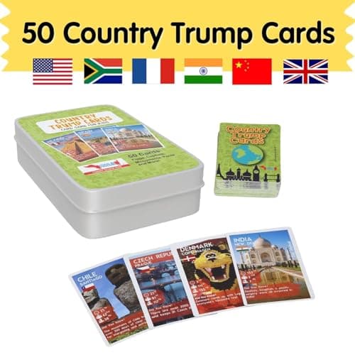 CocoMoco Kids Birthday Return Gifts for Kids Bulk Pack of 5 Pcs Country Trump Card Game Christmas Gift for Boys Girls Age 6-8 Yrs 8-12 Years, Learn Flags, Geography Map Educational Learning Toys 5