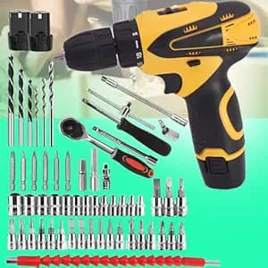 Galaxe 12V Cordless Power Screwdriver Sets Multi Function Charging Hand Mini Drill Electric Screw Driver with Hand Tool Kit Socket Set (GLX12V46SS15, 74pcs tool kit)