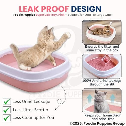 Foodie Puppies Cat Litter Box Tray with Rim and Free Scooper (Large (Peach) - 46 x 38 x 13 cm) | Semi-Closed Design and Durable Quality | Pet Litter Sand Tray Suitable for All Adult Cats & Kittens 3
