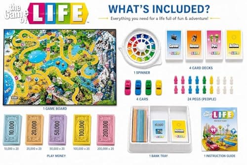 The Game of Life Family Board Game for Kids & Adults - Interactive Strategy Game with Spinner Wheel, Career House Pet Cards, Play Money & Cars for 2-4 Players Age 8+ 4