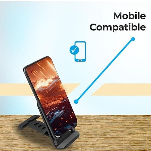 ZEBRONICS MS80 Mobile Holder with Adjustable Height, 10°- 50° Multiangle Adjustment, Foldable Design, Anti Skid Base, Matte Finish, Lightweight and 4 Adjustable Levels (Black) 3