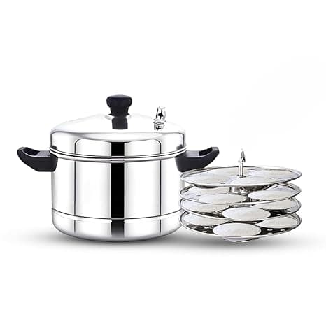 Stainless Steel Non-Stick Idli Plates | 4 Plate Idli Stand with Holes for Pressure Cooker, Idly Pot, Kadai & Idli Cooker | Durable & Easy Release