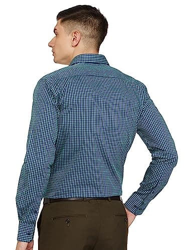 Park Avenue Men's Slim Fit Cotton Checks Pattern Dark Blue Full Sleeve Formal Shirt 2