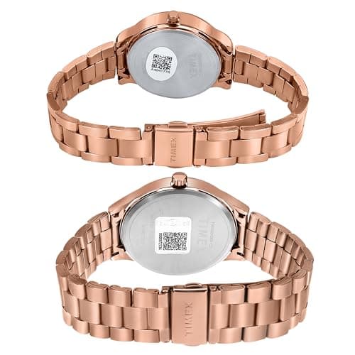 TIMEX Analog Watch for Couple with Silver-Tone Round Dial & Rose Gold Stainless Steel Bracelet Band Water Resistant Pair's Wrist Watches - TW00ZP008 4