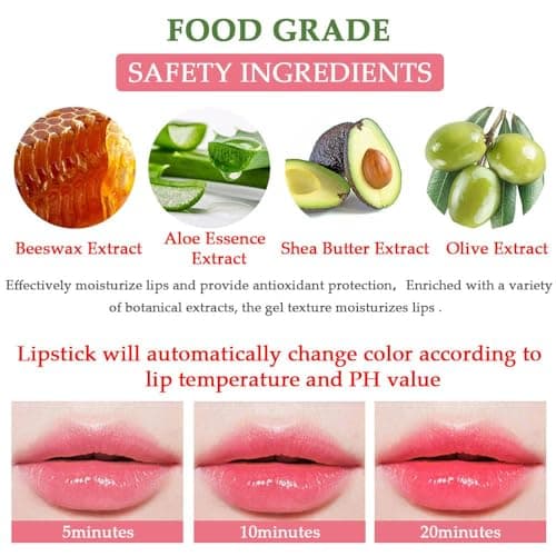 3Pcs Aloe Vera Tinted Lip Balms PH Lip Color Changing Lipstick Balm Stain Gift Set Queen for Women Girls Korean Mood Long Lasting Color Change Light Pink Lipstick Lip Tint Plumper Gloss 4