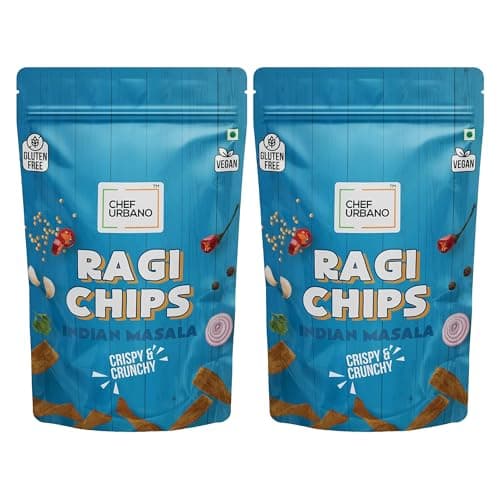 Chef Urbano Ragi Chips Indian Masala 85g PACK OF 2 | Gluten Free | | Vegan | Low GI| Crunchy Healthy Snacks | High Protein and Fiber Rich | Good for Diet | Good for Kids