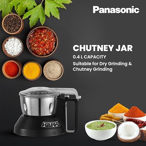 Panasonic Heavy Duty Mixer Grinder For Kitchen MX-GE3790 (Metallic Blue) Powerful 1200W Motor | 1 Stainless Steel Chutney, 1 Mill & 1 Blender Jars |Warranty 2 Years on Product & 5 Years on Motor 5