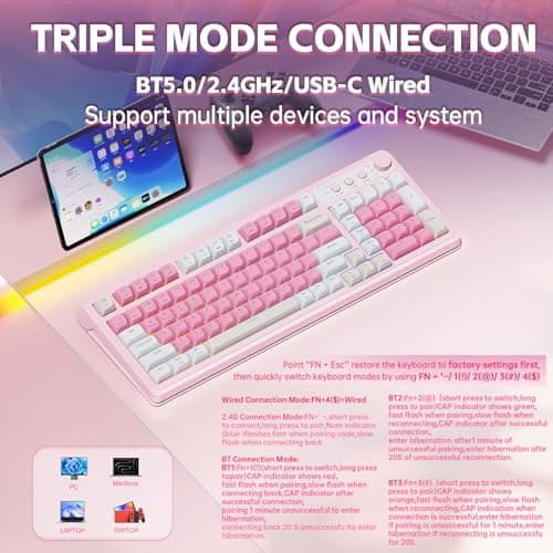 AULA S99 Gaming Keyboard, Wireless Computer Keyboards, Tri-Mode Bluetooth Creamy Custom Keyboard with Number Pad, RGB Backlit Media Knob Cute Programmable Keyboard for PC Gamer - Gradient Blue 3