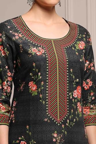 Biba Women Black Cotton Printed Straight Kurta_46 3