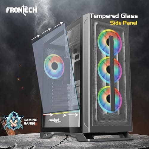 FRONTECH QUBIX ATX Mid Tower Gaming Computer Cabinet | Tempered Glass Side Panel | Metal Mesh Front | 4 x 120mm ARGB Fans | USB 3.0 & Type-C (FT-4386) 4
