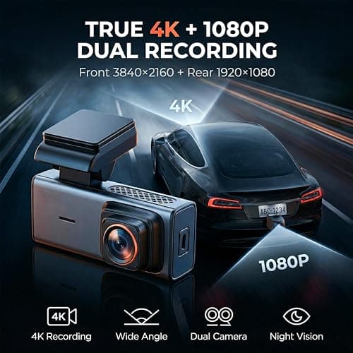 Golens T6-B2V 2 Channel Dash Cam for Car (New Edition) | 4K Front + 1080P Rear Dual Recording, WiFi App Control, Night Vision, 140° Wide Angle, Parking Monitor 2