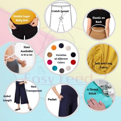 Easy Feed Women's Loose Fit Cotton Maternity Mid Rise Palazzo (PL-CREAM-XL_Ivory, Cream_XL) 3