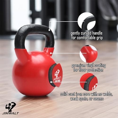 Jimwalt Jimwalt Premium Vinyl Coated Solid Kettlebell - Non Slip Grip| Reach Compliant| From the House of Healthycliq | Sedex Certified| Strength & Cross Training Weight for Home Gym (16KG) 6