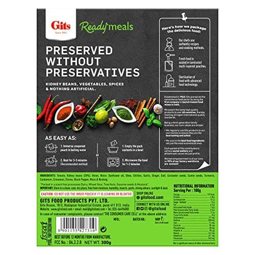Gits Ready to Eat Rajma Masala, Pure Veg, Heat and Eat, North Indian Gravy, Microwaveable, 1200g (Pack of 4 X 300g Each) 2