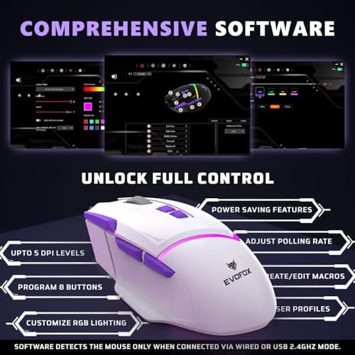 EvoFox Performance Series Banshee Rechargeable Wireless Gaming Mouse (2.4G+BT+Wired), Hyper Connect-Pixart3325 Sensor, Upto 1000Hz Polling Rate & 10000DPI,8 Programmable Buttons,Comprehensive Software 4