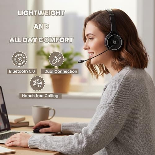 BigPassport Bluetooth Wireless Over-Ear Headset with Mic | Noise-Cancelling Headphones for Skype, Zoom, Online Meetings, Call Center, Office, PC, Laptop – Pro-Air_Bp30 (Black) 3